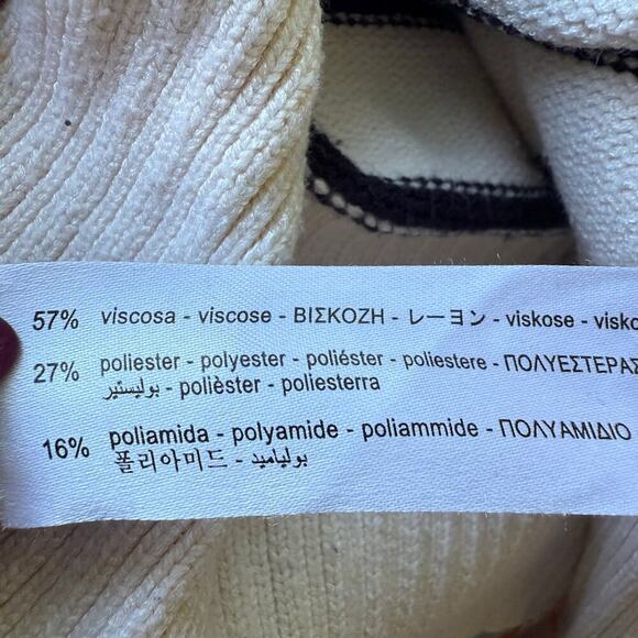 Zara Striped Knit Sweater Cream Black Relaxed Pullover Womens Small Preppy Chic - Picture 6 of 8